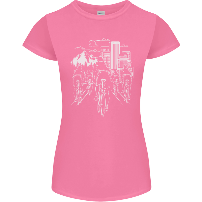 Bike Ride Cycling Cyclist Bicycle Road MTB Womens Petite Cut T-Shirt Azalea