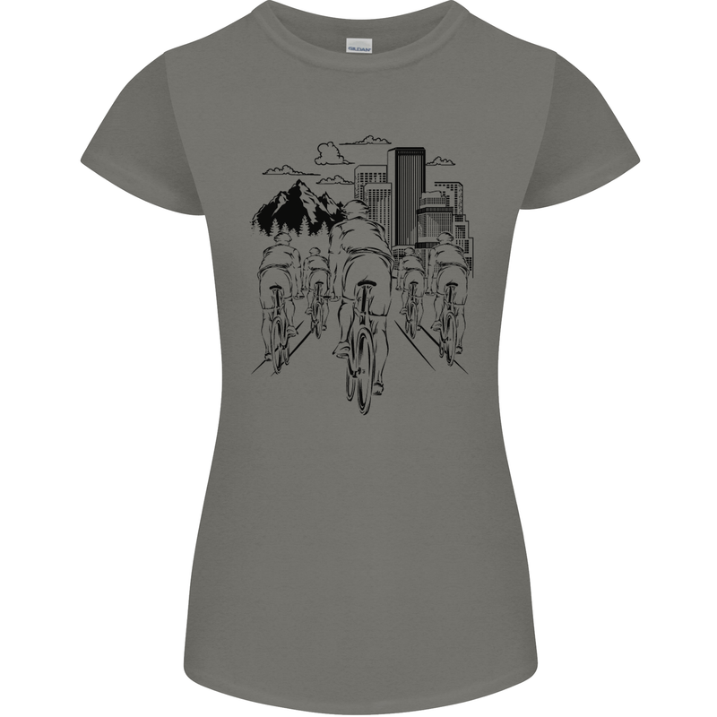 Bike Ride Cycling Cyclist Bicycle Road MTB Womens Petite Cut T-Shirt Charcoal