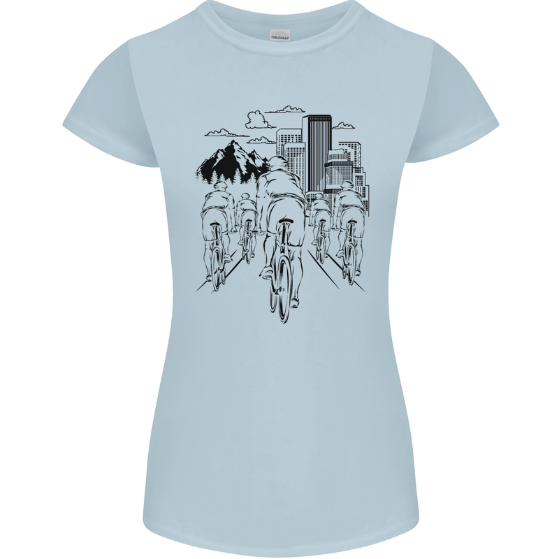 Bike Ride Cycling Cyclist Bicycle Road MTB Womens Petite Cut T-Shirt Light Blue