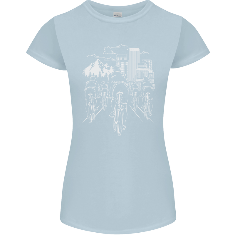 Bike Ride Cycling Cyclist Bicycle Road MTB Womens Petite Cut T-Shirt Light Blue