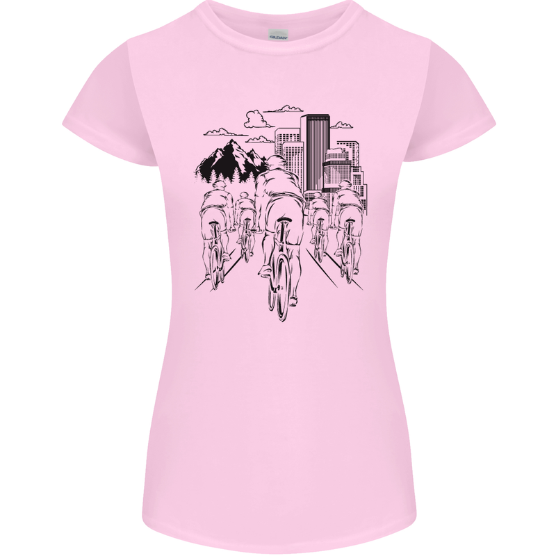 Bike Ride Cycling Cyclist Bicycle Road MTB Womens Petite Cut T-Shirt Light Pink