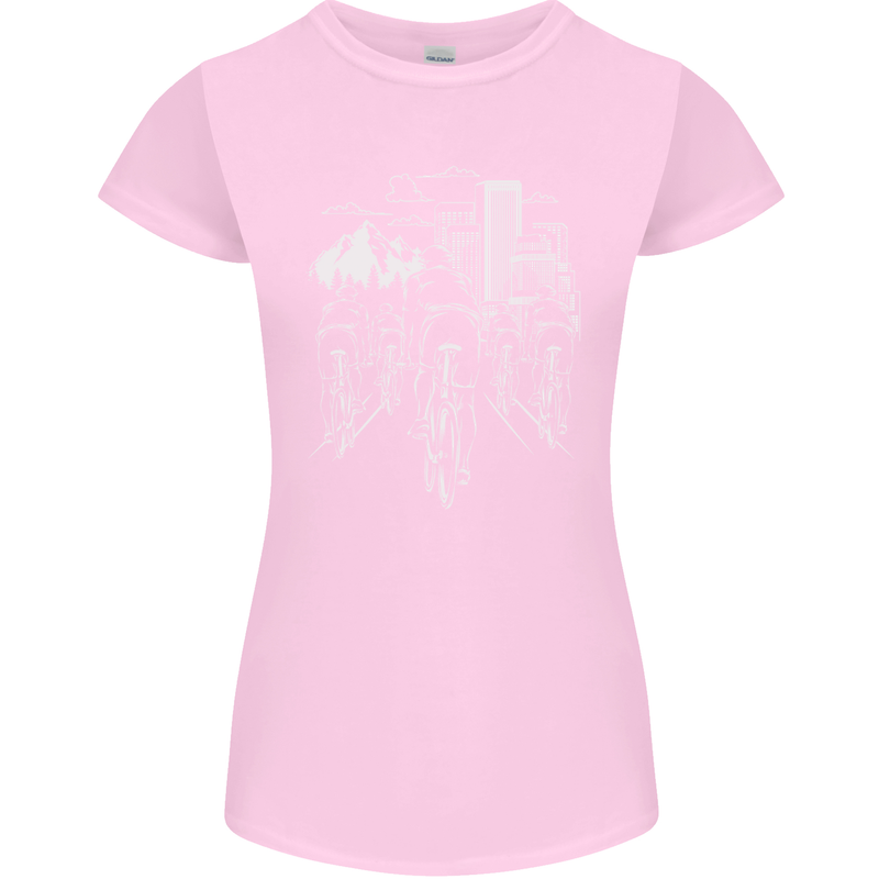 Bike Ride Cycling Cyclist Bicycle Road MTB Womens Petite Cut T-Shirt Light Pink