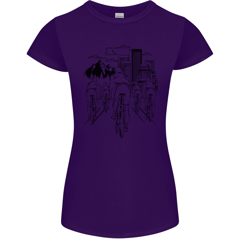 Bike Ride Cycling Cyclist Bicycle Road MTB Womens Petite Cut T-Shirt Purple