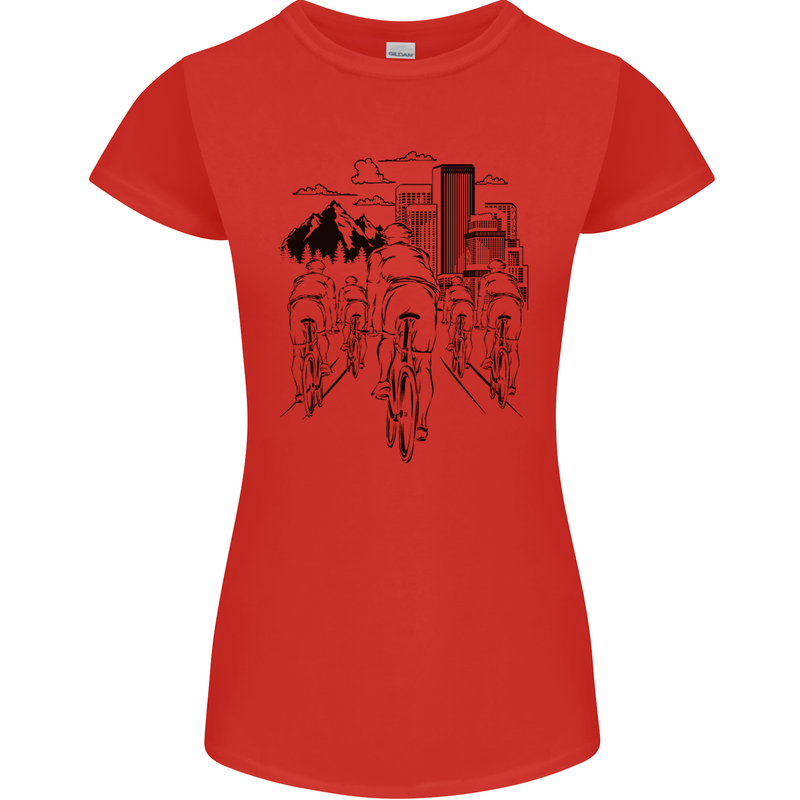 Bike Ride Cycling Cyclist Bicycle Road MTB Womens Petite Cut T-Shirt Red