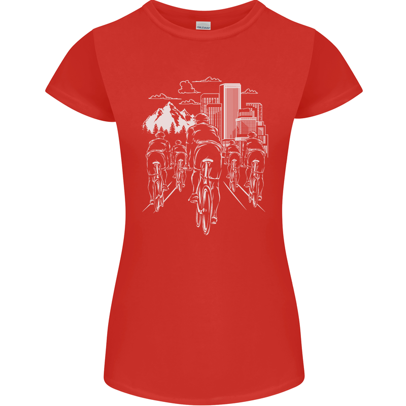 Bike Ride Cycling Cyclist Bicycle Road MTB Womens Petite Cut T-Shirt Red