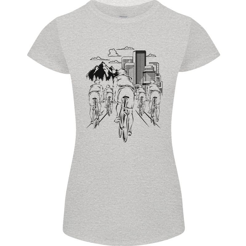Bike Ride Cycling Cyclist Bicycle Road MTB Womens Petite Cut T-Shirt Sports Grey
