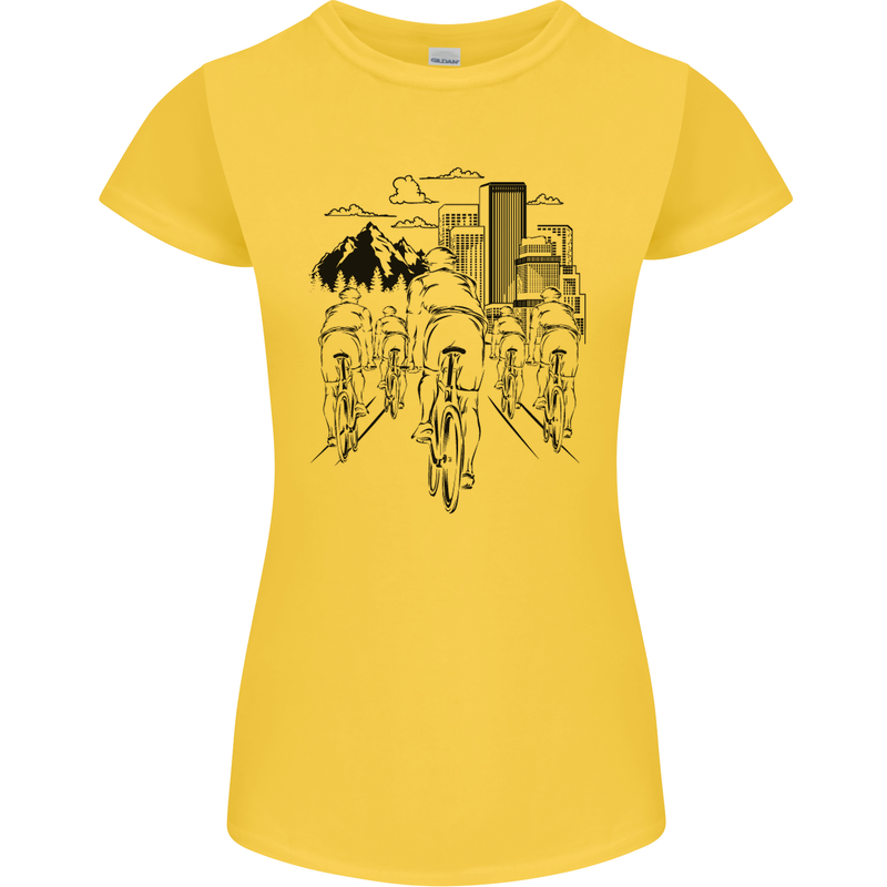 Bike Ride Cycling Cyclist Bicycle Road MTB Womens Petite Cut T-Shirt Yellow