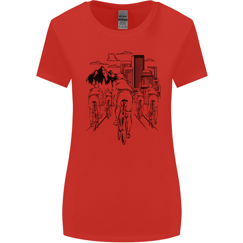 Bike Ride Cycling Cyclist Bicycle Road MTB Womens Wider Cut T-Shirt Red