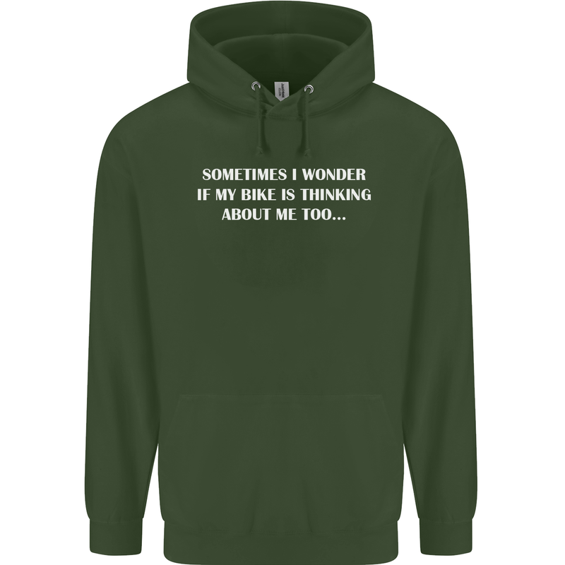 Bike Thinks of Me Cycling Biker Motorbike Childrens Kids Hoodie Forest Green