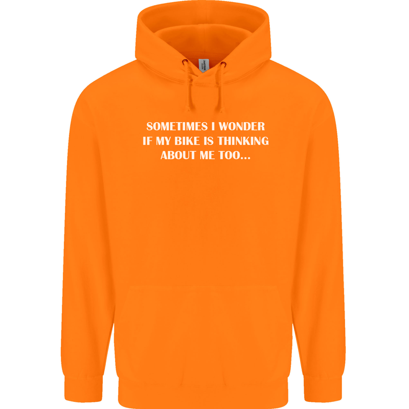 Bike Thinks of Me Cycling Biker Motorbike Childrens Kids Hoodie Orange