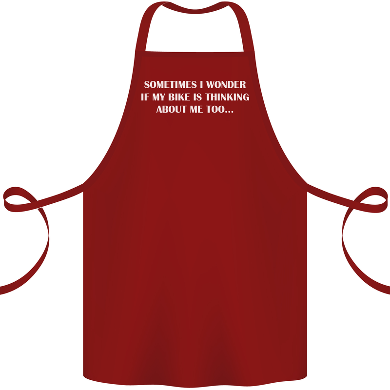 Bike Thinks of Me Cycling Biker Motorbike Cotton Apron 100% Organic Maroon