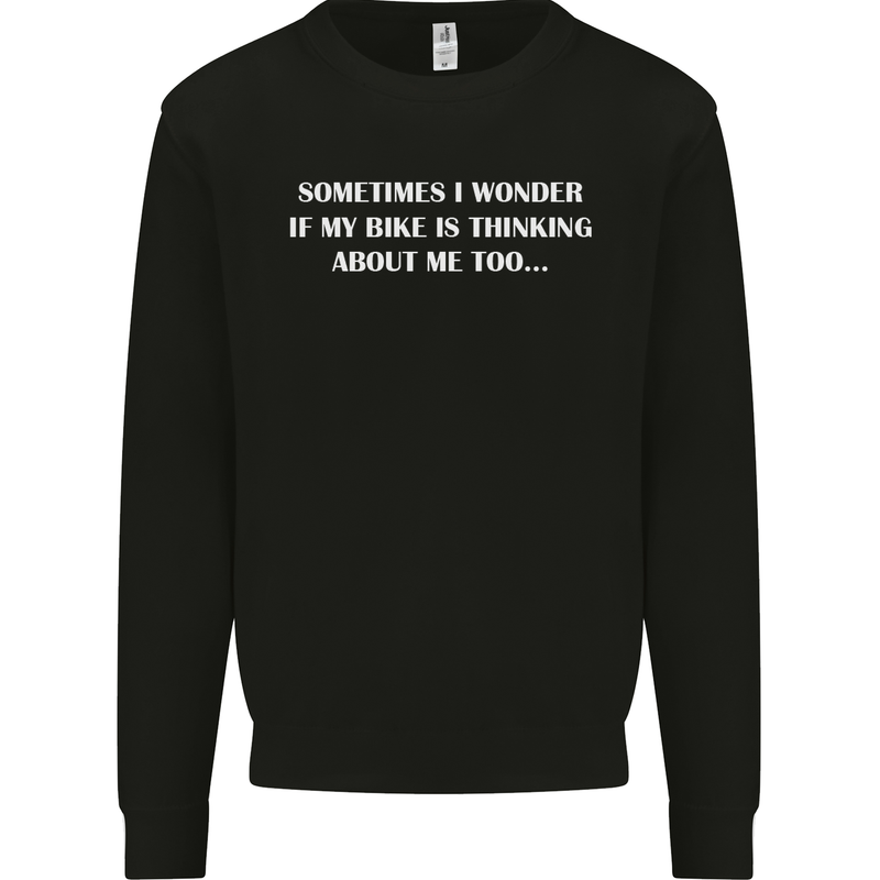 Bike Thinks of Me Cycling Biker Motorbike Kids Sweatshirt Jumper Black