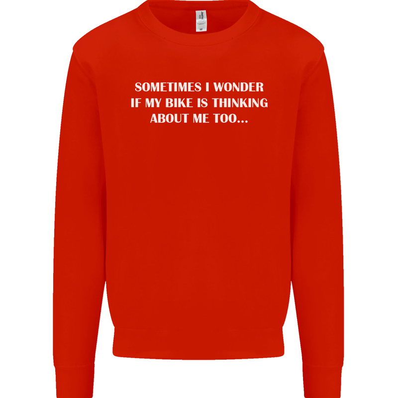 Bike Thinks of Me Cycling Biker Motorbike Kids Sweatshirt Jumper Bright Red