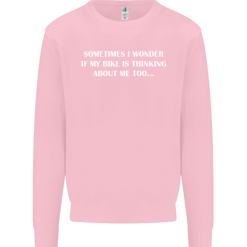 Bike Thinks of Me Cycling Biker Motorbike Kids Sweatshirt Jumper Light Pink