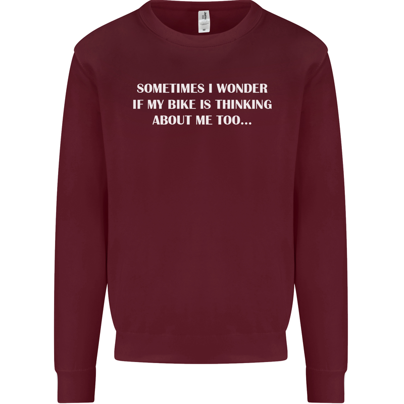 Bike Thinks of Me Cycling Biker Motorbike Kids Sweatshirt Jumper Maroon