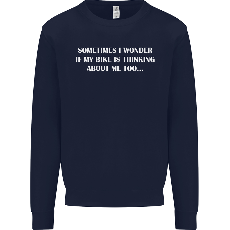 Bike Thinks of Me Cycling Biker Motorbike Kids Sweatshirt Jumper Navy Blue