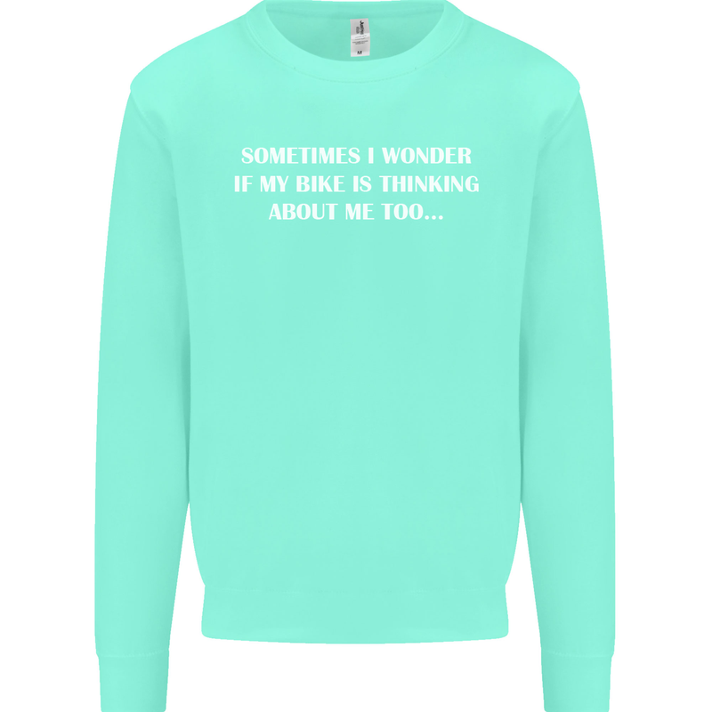 Bike Thinks of Me Cycling Biker Motorbike Kids Sweatshirt Jumper Peppermint