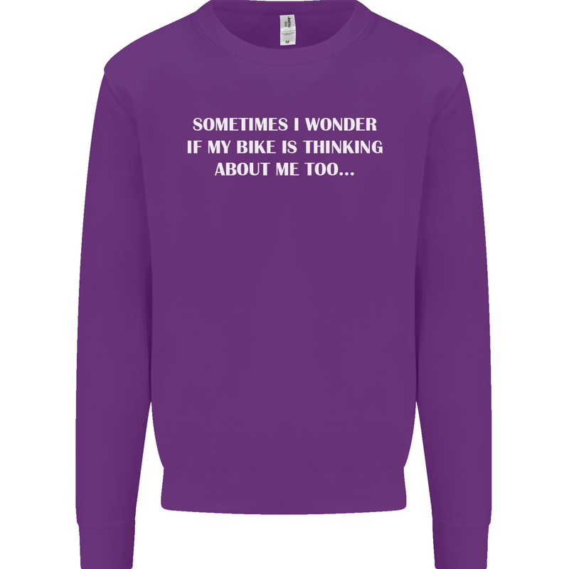 Bike Thinks of Me Cycling Biker Motorbike Kids Sweatshirt Jumper Purple