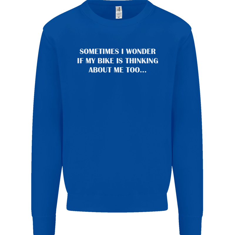 Bike Thinks of Me Cycling Biker Motorbike Kids Sweatshirt Jumper Royal Blue