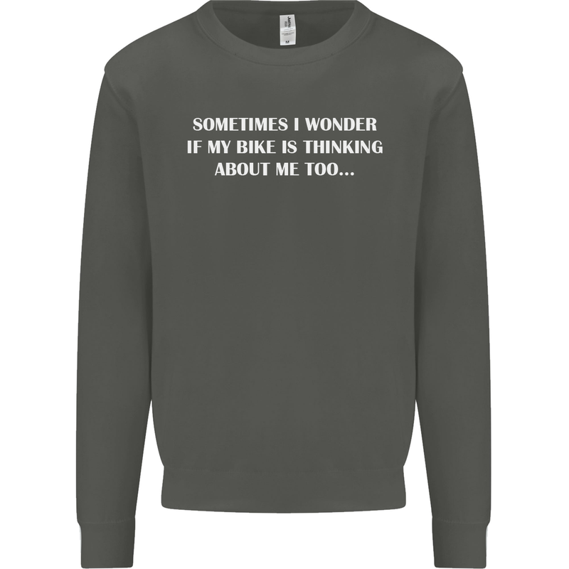 Bike Thinks of Me Cycling Biker Motorbike Kids Sweatshirt Jumper Storm Grey