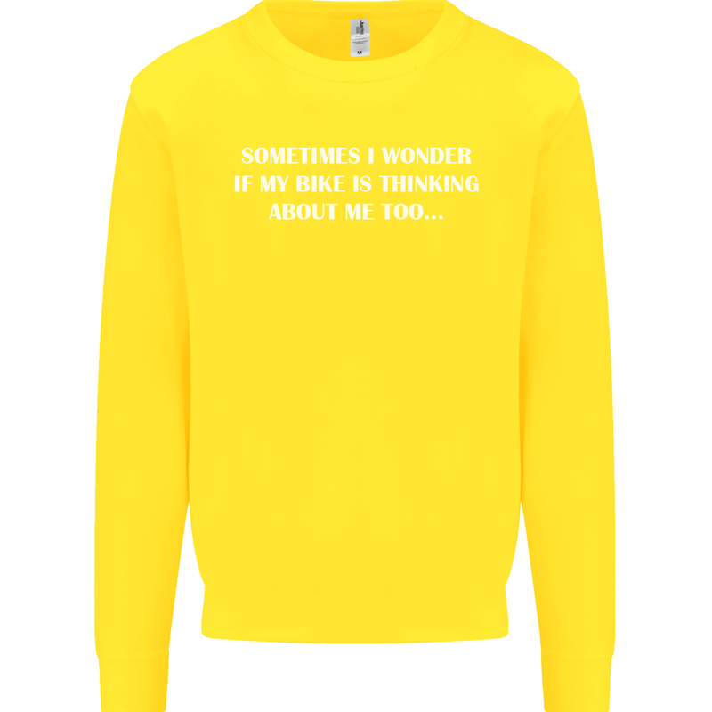 Bike Thinks of Me Cycling Biker Motorbike Kids Sweatshirt Jumper Yellow