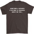 Bike Thinks of Me Cycling Biker Motorbike Mens T-Shirt Cotton Gildan Dark Chocolate