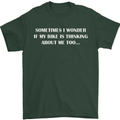 Bike Thinks of Me Cycling Biker Motorbike Mens T-Shirt Cotton Gildan Forest Green