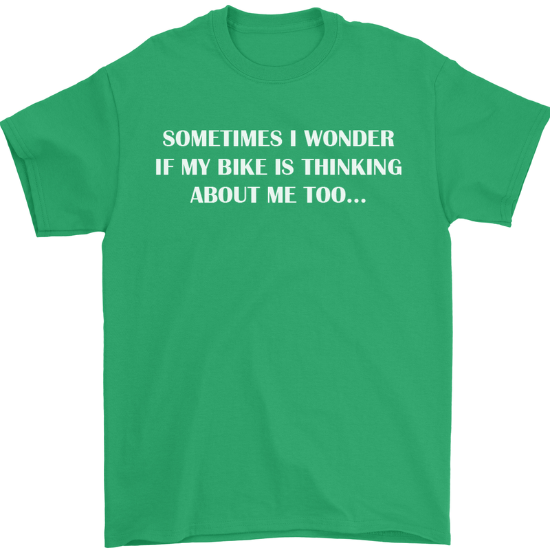 Bike Thinks of Me Cycling Biker Motorbike Mens T-Shirt Cotton Gildan Irish Green