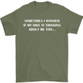 Bike Thinks of Me Cycling Biker Motorbike Mens T-Shirt Cotton Gildan Military Green