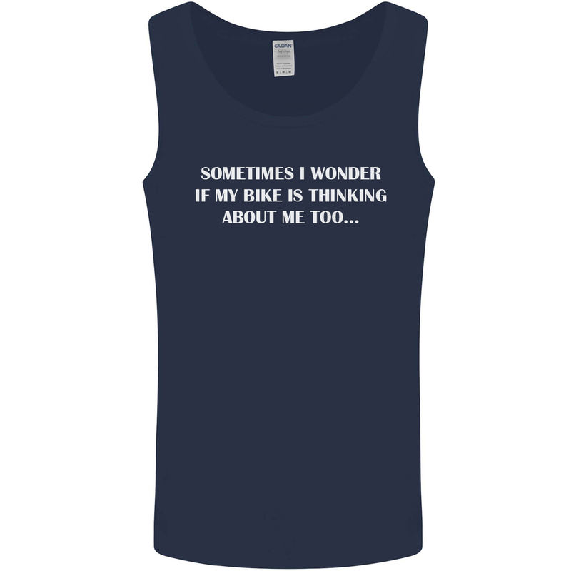 Bike Thinks of Me Cycling Biker Motorbike Mens Vest Tank Top Navy Blue