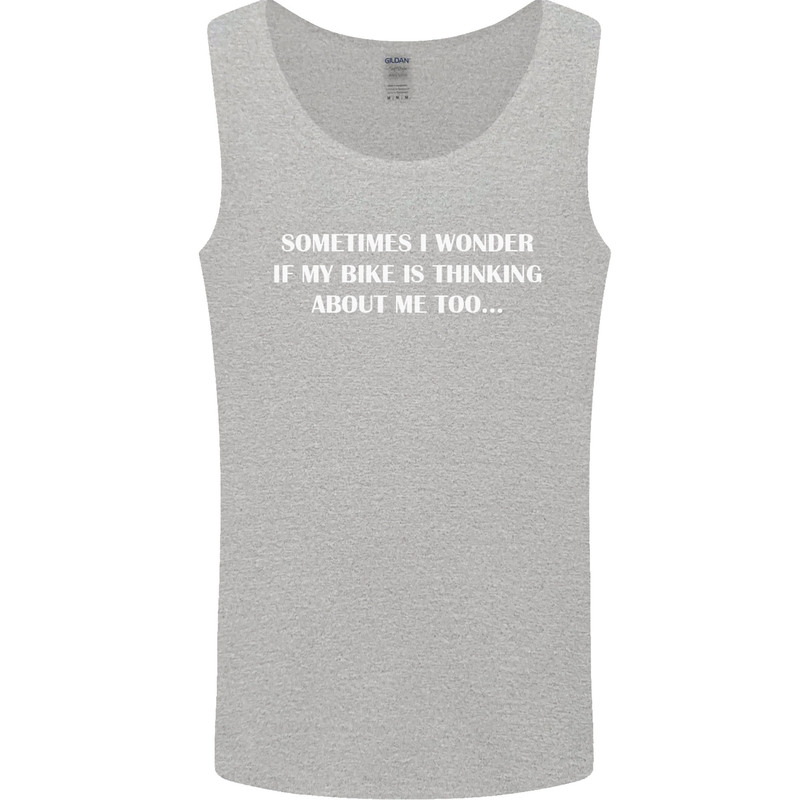 Bike Thinks of Me Cycling Biker Motorbike Mens Vest Tank Top Sports Grey