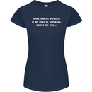 Bike Thinks of Me Cycling Biker Motorbike Womens Petite Cut T-Shirt Navy Blue