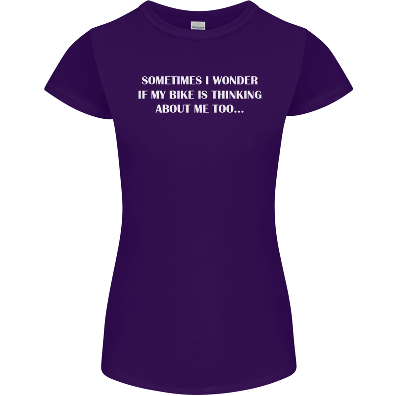 Bike Thinks of Me Cycling Biker Motorbike Womens Petite Cut T-Shirt Purple
