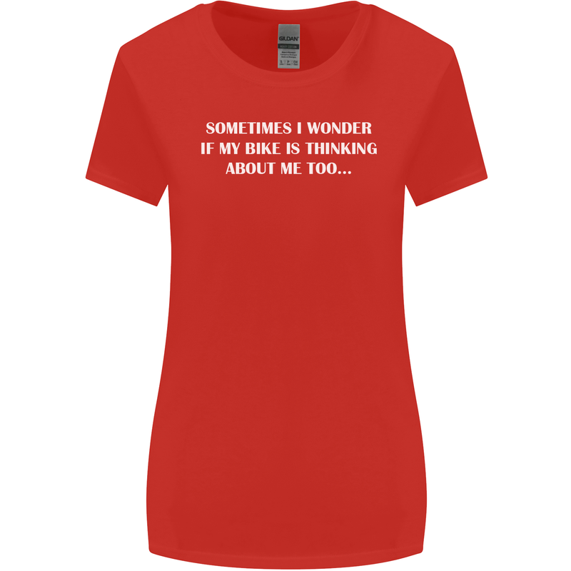 Bike Thinks of Me Cycling Biker Motorbike Womens Wider Cut T-Shirt Red
