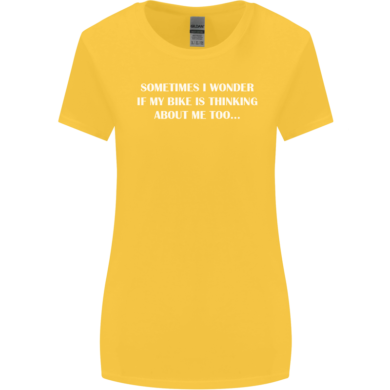 Bike Thinks of Me Cycling Biker Motorbike Womens Wider Cut T-Shirt Yellow