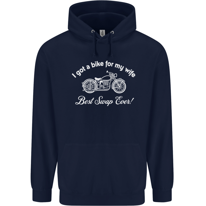 Bike for My Wife Best Swap Ever Motorcycle Mens 80% Cotton Hoodie Navy Blue