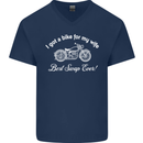 Bike for My Wife Best Swap Ever Motorcycle Mens V-Neck Cotton T-Shirt Navy Blue