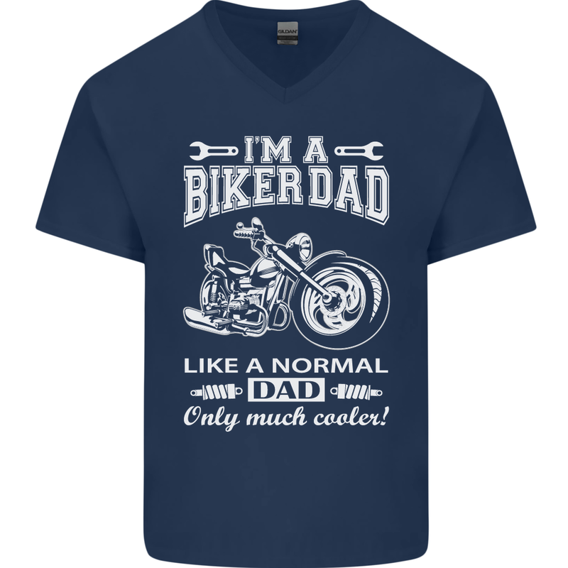 Biker A Normal Dad Father's Day Motorcycle Mens V-Neck Cotton T-Shirt Navy Blue