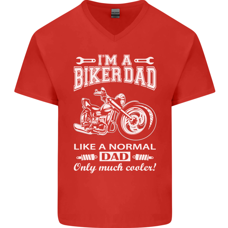 Biker A Normal Dad Father's Day Motorcycle Mens V-Neck Cotton T-Shirt Red