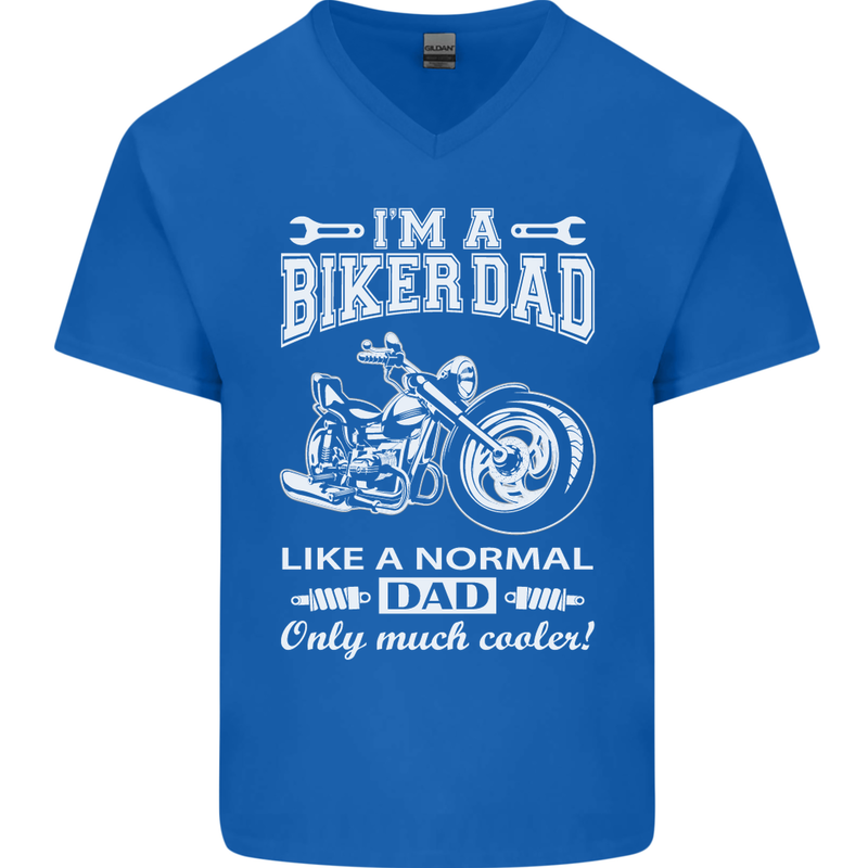 Biker A Normal Dad Father's Day Motorcycle Mens V-Neck Cotton T-Shirt Royal Blue