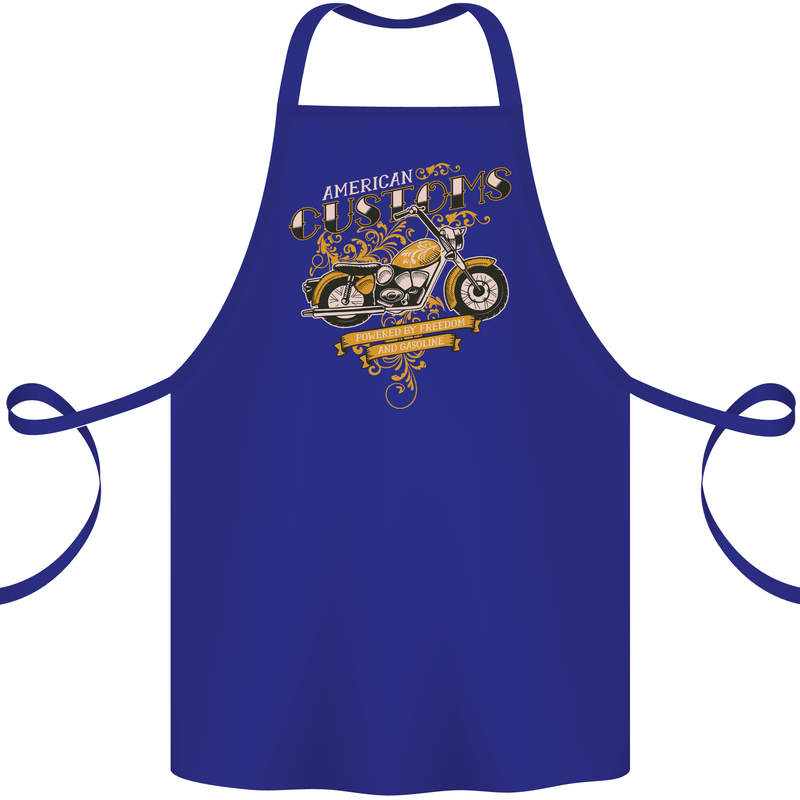 Biker American Customs Motorcycle Chopper Cotton Apron 100% Organic Royal Blue