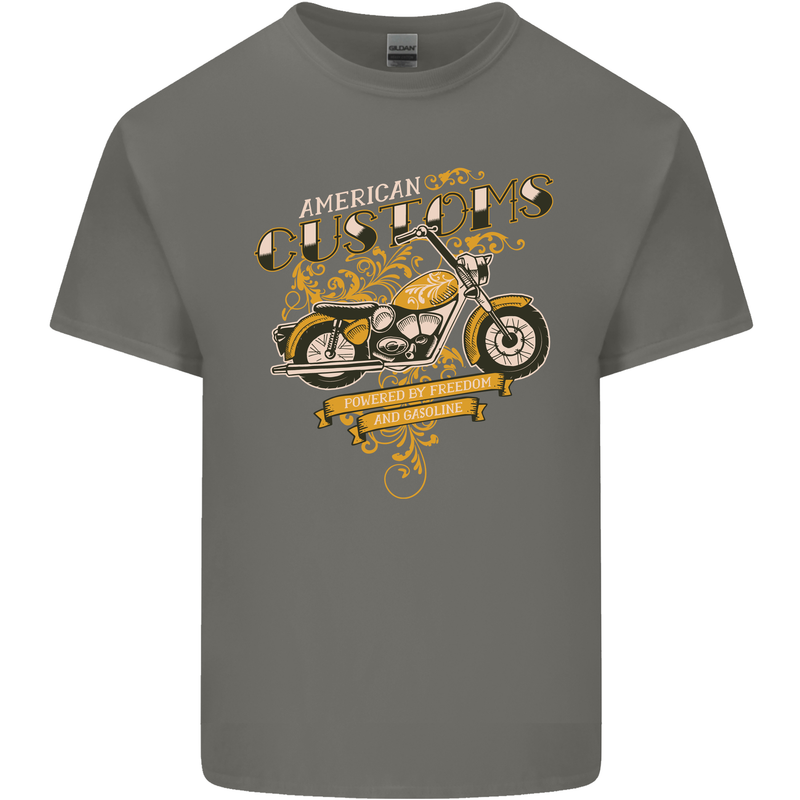 Biker American Customs Motorcycle Chopper Kids T-Shirt Childrens Charcoal