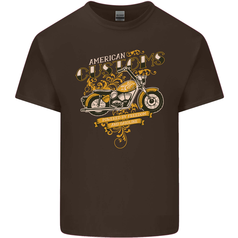 Biker American Customs Motorcycle Chopper Kids T-Shirt Childrens Chocolate