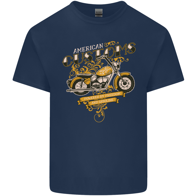 Biker American Customs Motorcycle Chopper Kids T-Shirt Childrens Navy Blue