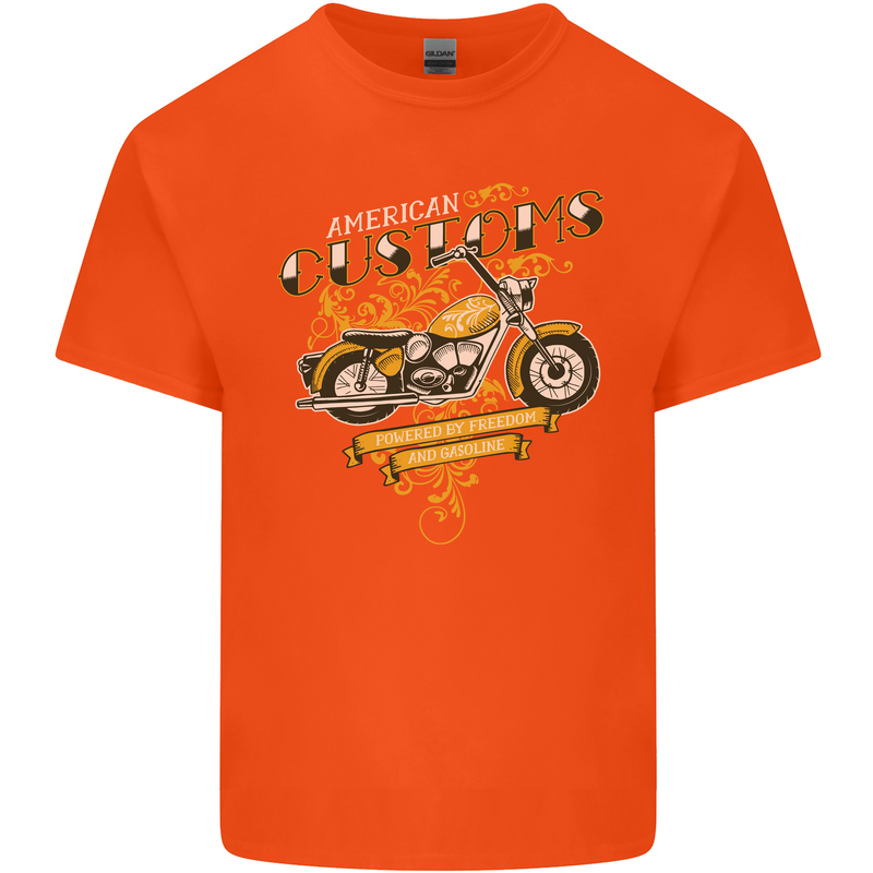 Biker American Customs Motorcycle Chopper Kids T-Shirt Childrens Orange