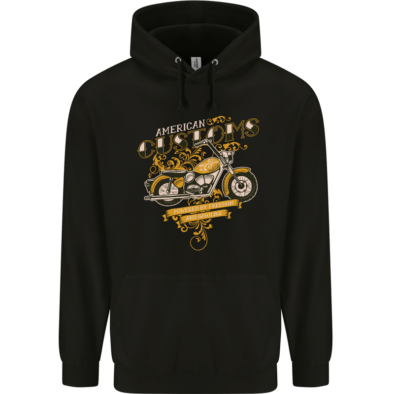 Biker American Customs Motorcycle Chopper Mens 80% Cotton Hoodie Black
