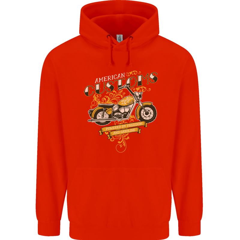 Biker American Customs Motorcycle Chopper Mens 80% Cotton Hoodie Bright Red