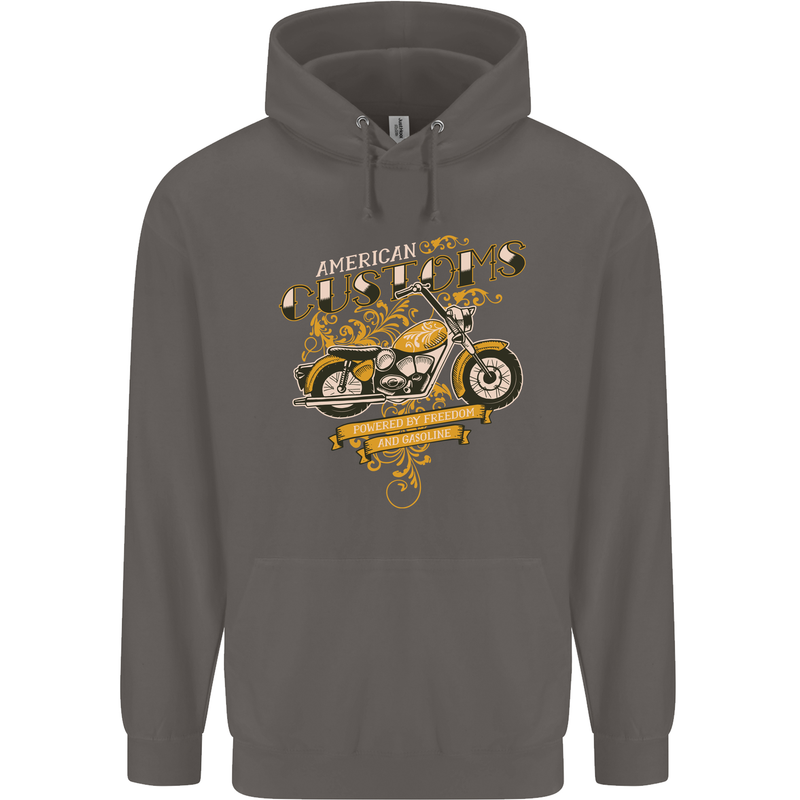 Biker American Customs Motorcycle Chopper Mens 80% Cotton Hoodie Charcoal