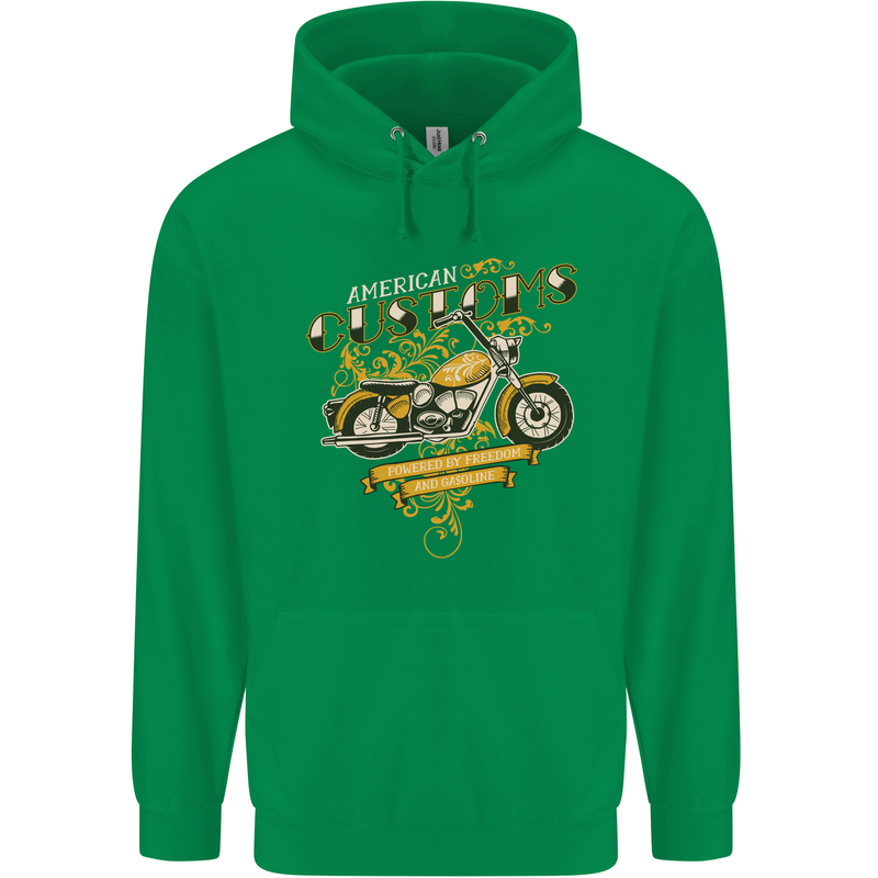 Biker American Customs Motorcycle Chopper Mens 80% Cotton Hoodie Irish Green