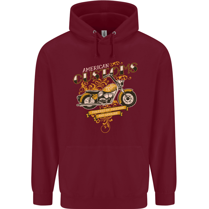 Biker American Customs Motorcycle Chopper Mens 80% Cotton Hoodie Maroon
